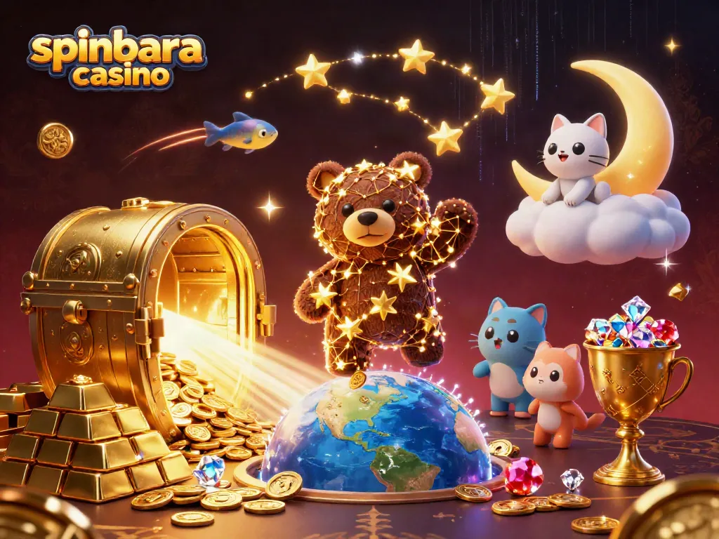 Engage with spinbara casino as the constellation bear collects coins under a golden treasure vault.
